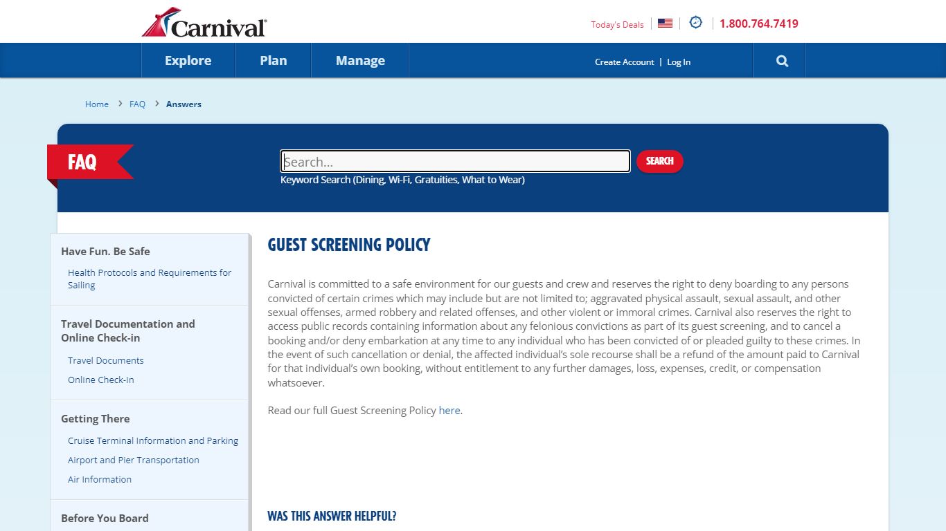 Guest Screening Policy | Carnival Cruise Line